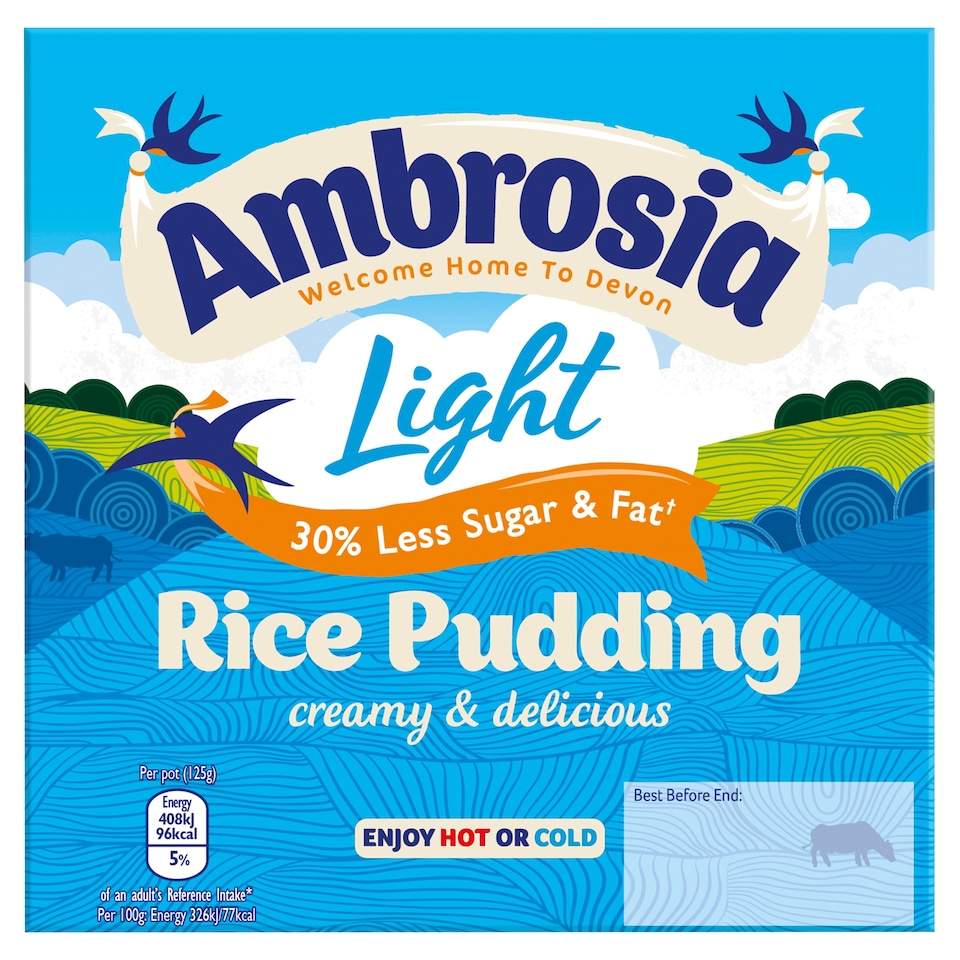 image 1 of Ambrosia Light Less Sugar & Fat Rice Pudding 4X125g
