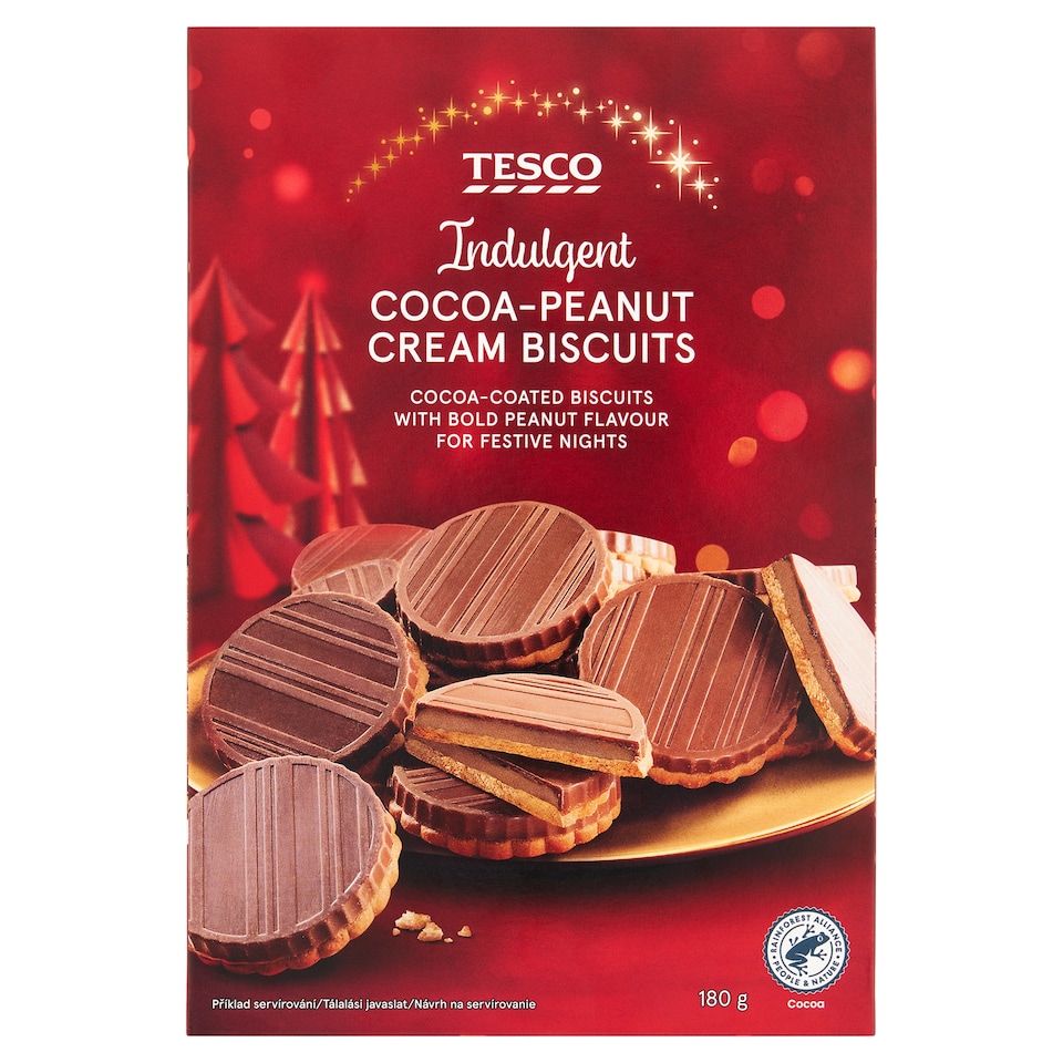Tesco keksz kakaós-földimogyorós töltelékkel kakaós bevonattal 180 g