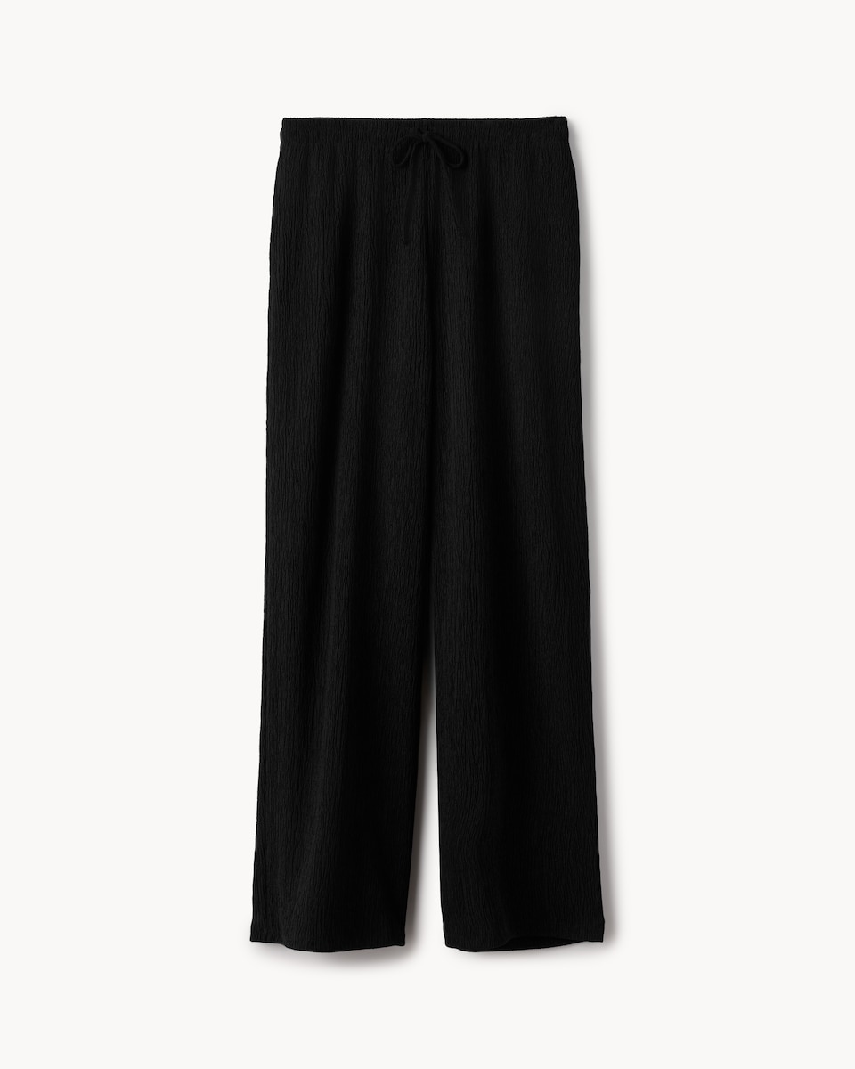 image 1 of F&F Textured Wide Leg Trousers in Black