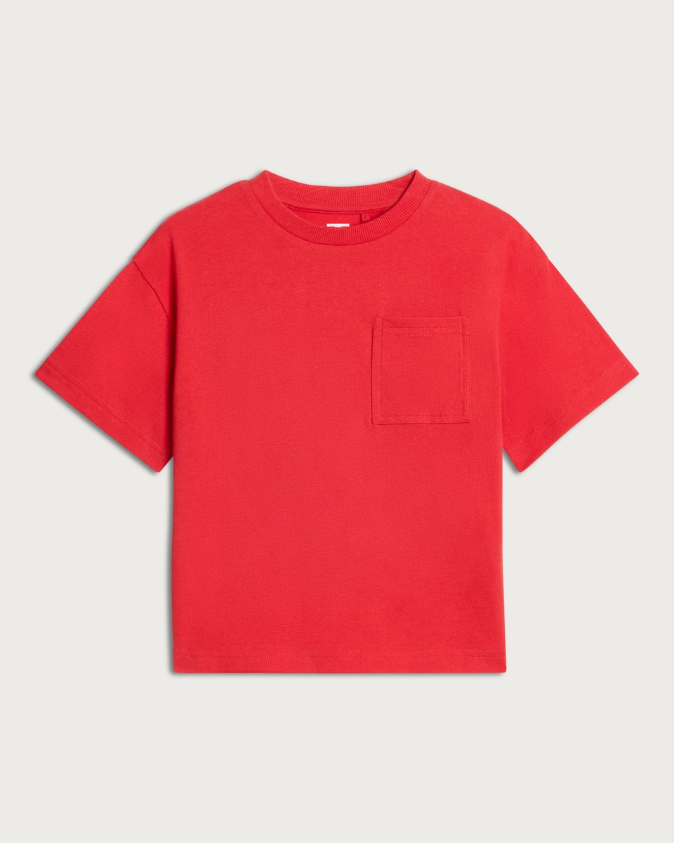 image 1 of F&F Boys Pure Cotton Pocket Front Short Sleeved T-Shirt in Red