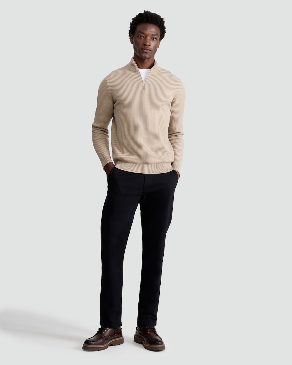 image 1 of F&F Cotton Rich Tailored Slim Fit Chino Trousers in Black