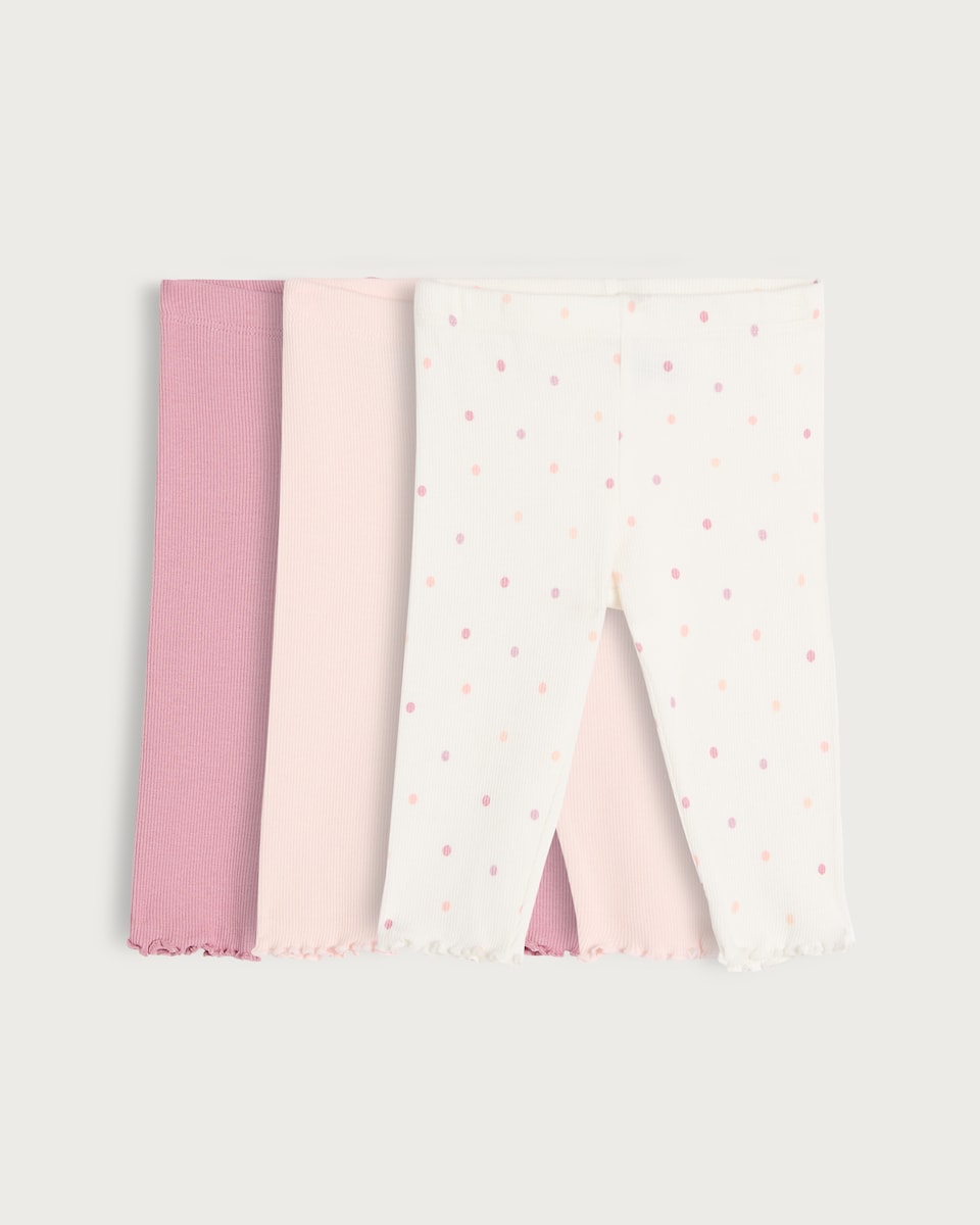 image 1 of F&F Baby 3-Pack Cotton Rich Ribbed Leggings in Pink