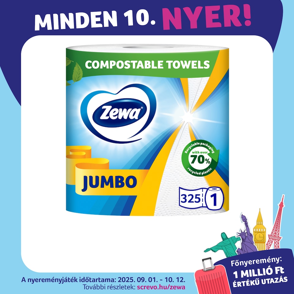 Zewa Jumbo háztartási papírtörlő 2 rétegű 1 tekercs  1. kép