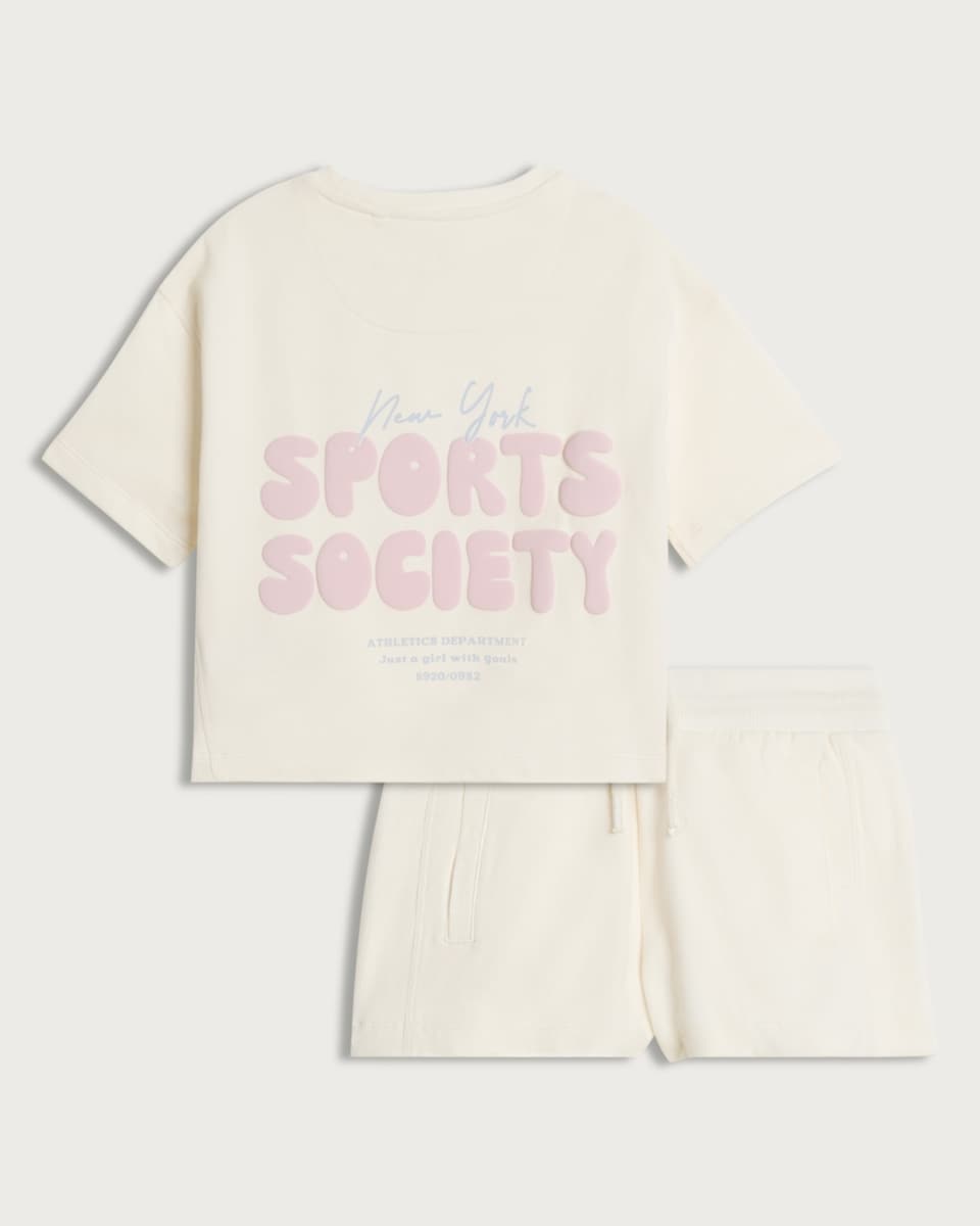 image 1 of F&F Girls 2-Piece Pure Cotton New York T-Shirt and Shorts Set in White