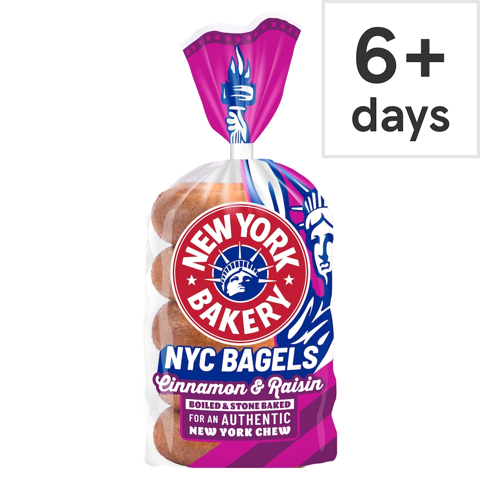 image 1 of New York Bakery Co Cinnamon & Raisin Bagels 5 Pack