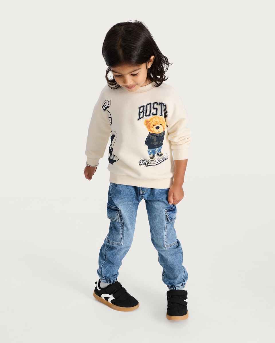 image 1 of F&F Boys 2-Pack Cotton Rich Boston Teddy Sweatshirts in Cream