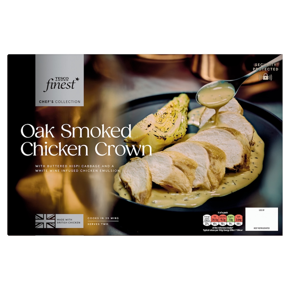 Tesco Finest Chef's Collection Cold smoked Chicken crown with hispi cabbage and chicken & white wine sauce 1100g