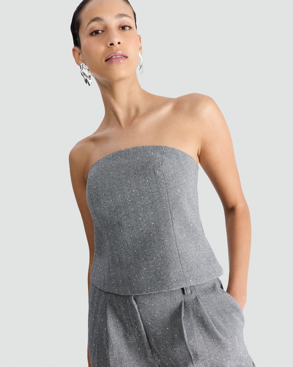 image 1 of F&F Herringbone Bandeau Co-ord Top in Grey