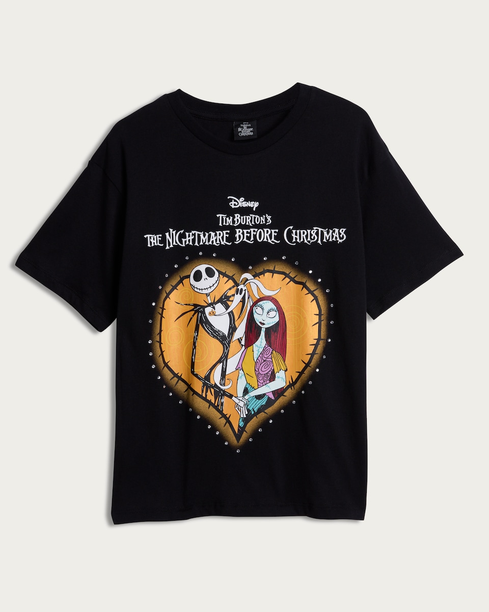 Disney The Nightmare Before Christmas Print Pure Cotton T-Shirt in Black
