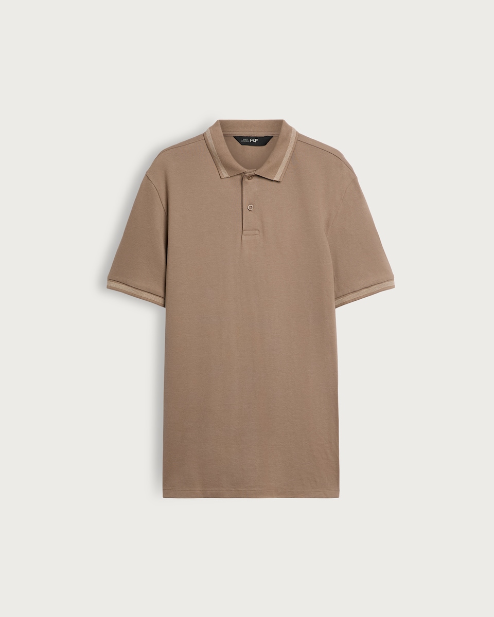 image 1 of F&F Cotton Rich Regular Fit Short Sleeved Polo Shirt in Brown