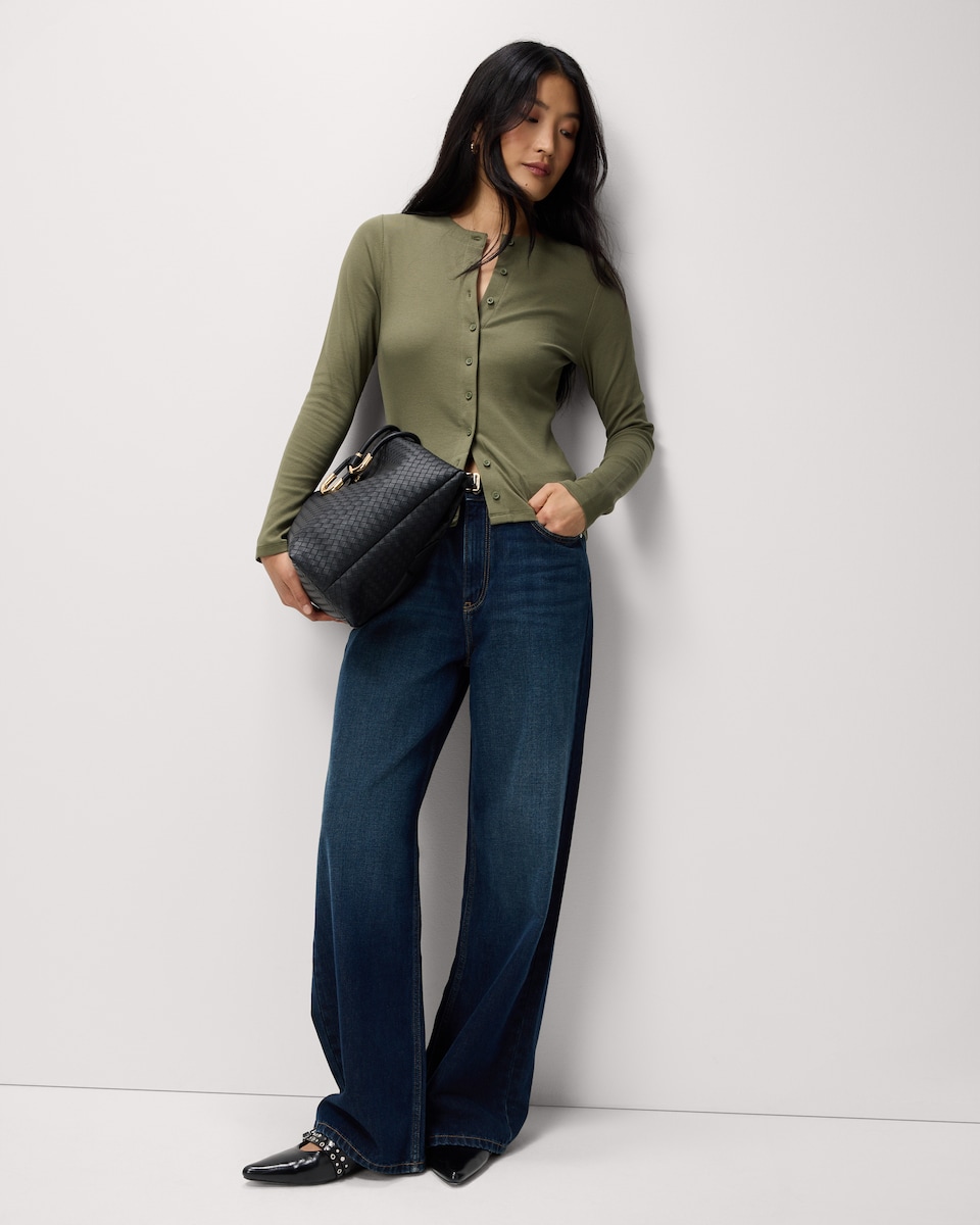 image 1 of F&F 2-Pack Cotton Rich Ribbed Button Up Tops in Multi Black