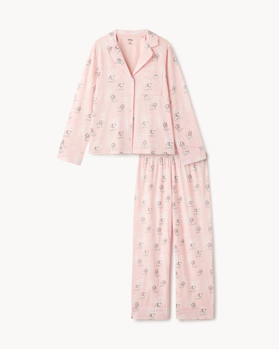 image 1 of Disney Marie Pure Cotton Revere Pyjama Set in Pink