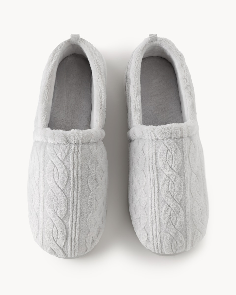 image 1 of F&F Fleece Lined Cable Knit Slippers in Grey