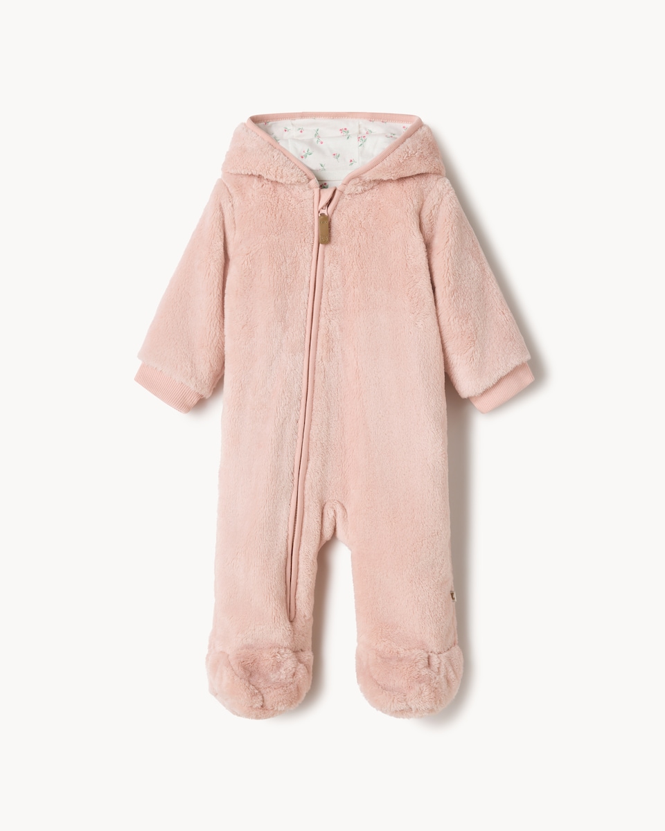 image 1 of F&F Baby Fleece Hooded Pramsuit in Pink