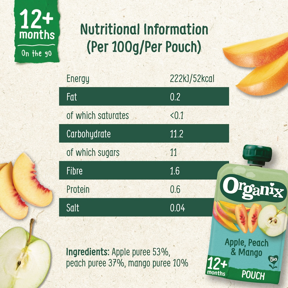 image 1 of Organix Apple, Peach & Mango Pouch 100g