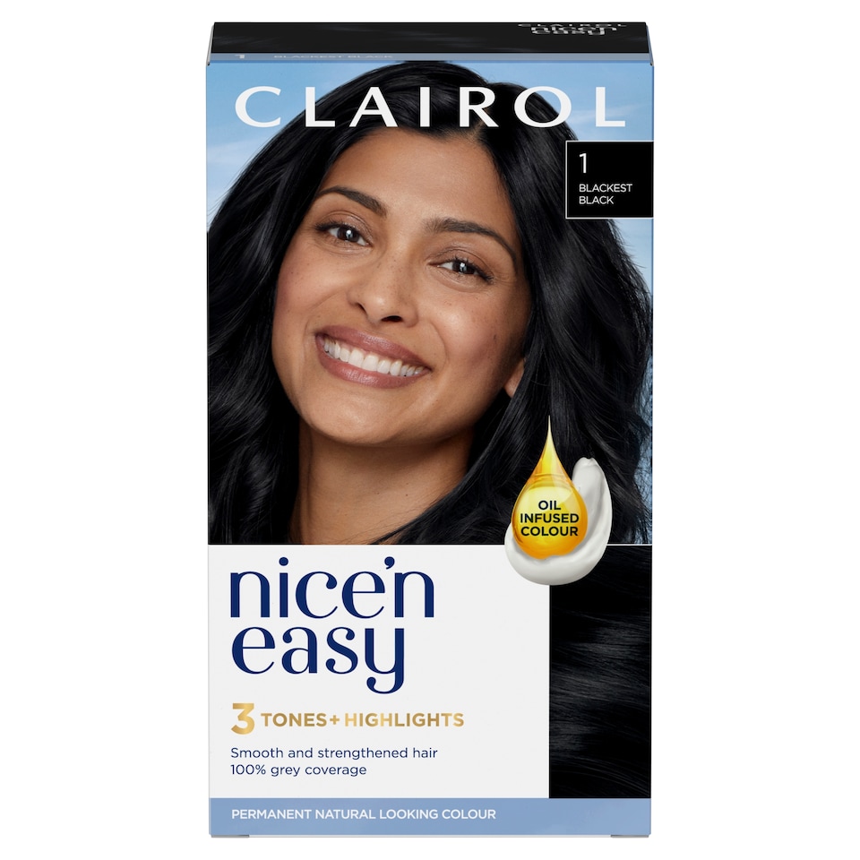 image 1 of Clairol Nice ‘N Easy Permanent Colour Creme 1 Blackest Black Kit