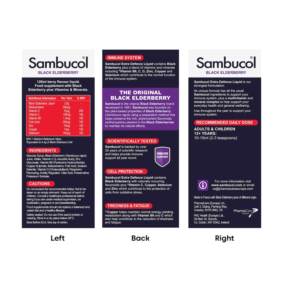 image 1 of Sambucol Black Elderberry Liquid Supplement with Extra Defence 120ml