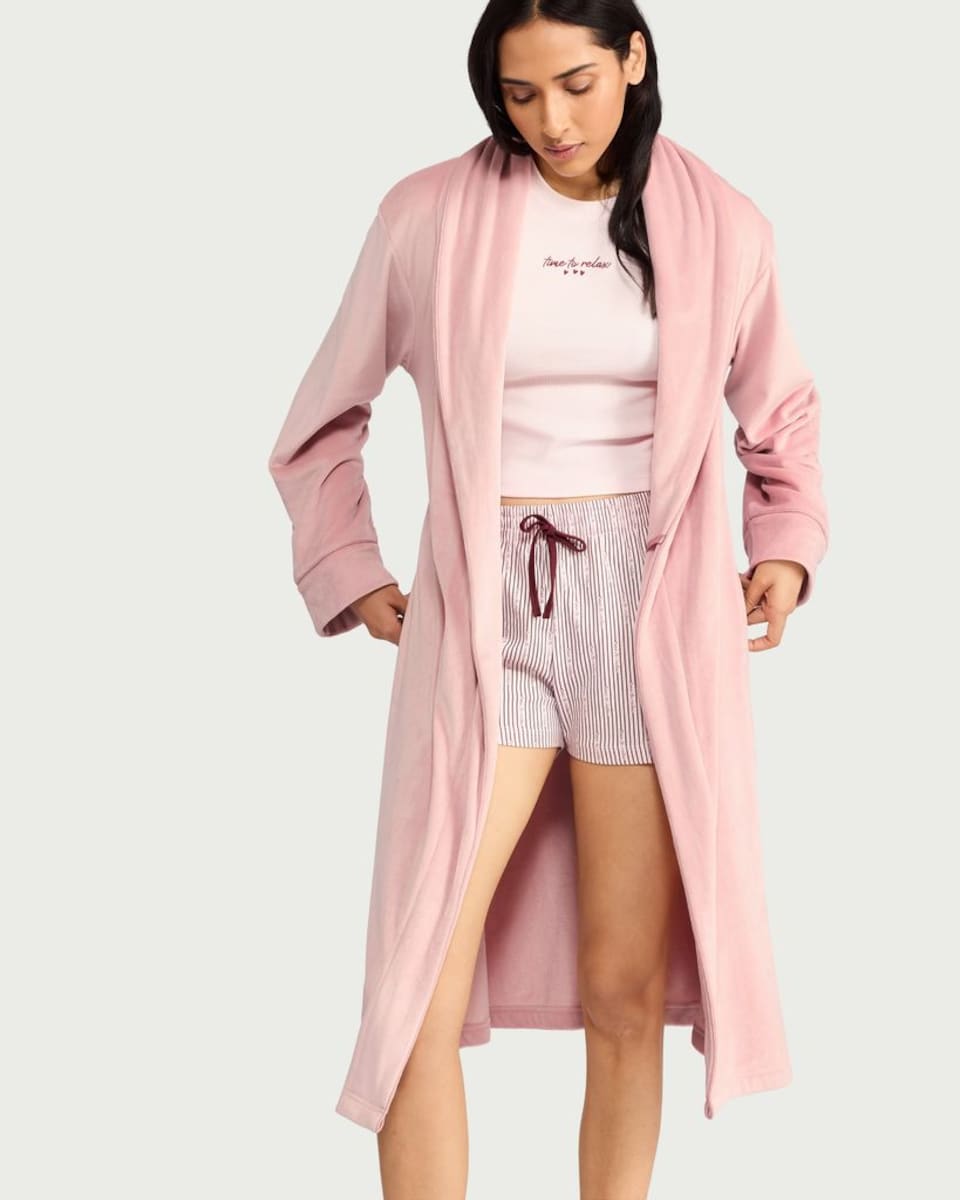 image 1 of F&F Fleece Belted Dressing Gown in Pink