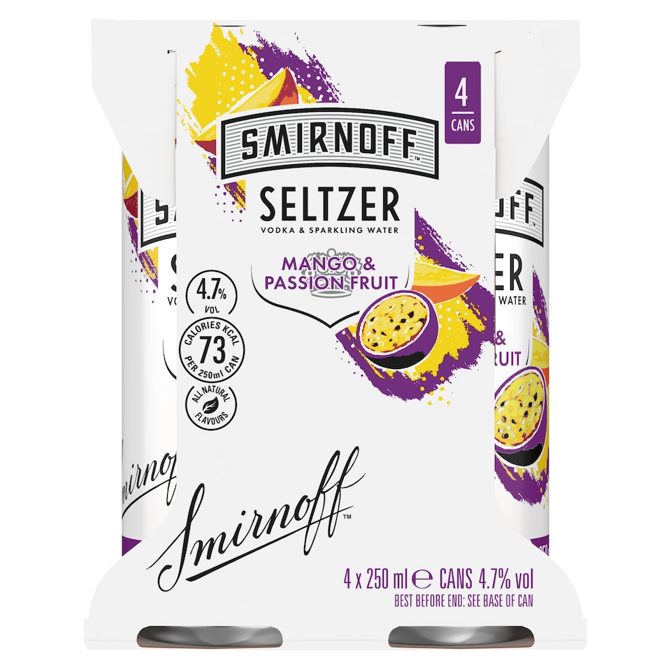 Smirnoff Seltzer Mango And Passion Fruit 4 X 250Ml