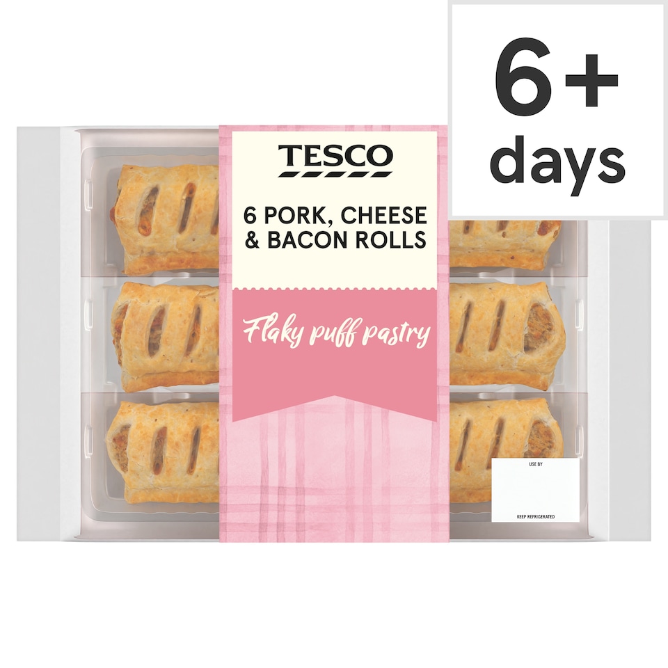 Tesco 6 Cheese & Bacon Rolls 360g.