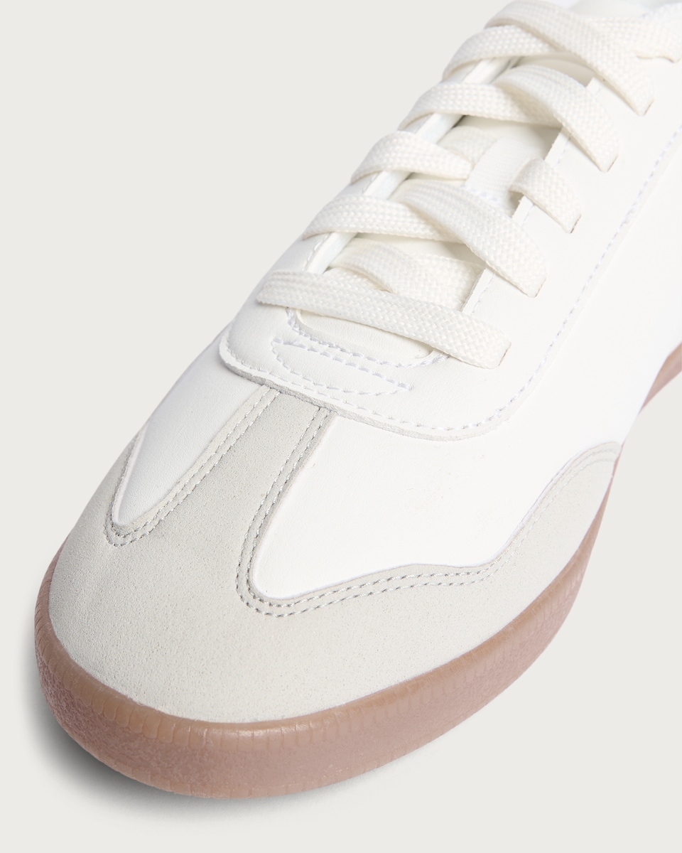 image 1 of F&F Colour Block Contrast Sole Lace Up Trainers in White