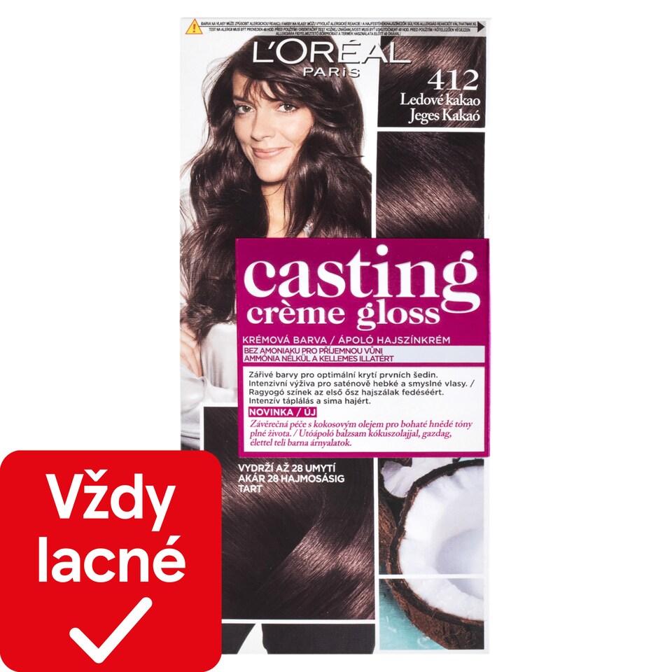 L'Oréal Paris Casting Creme Gloss, semipermanentná farba 412 ĽADOVÉ KAKAO, 48 +72 +60 ml