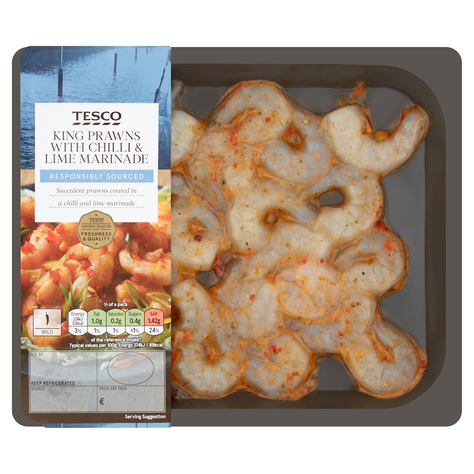 Tesco King Prawns With Chilli And Lime Marinade 165G