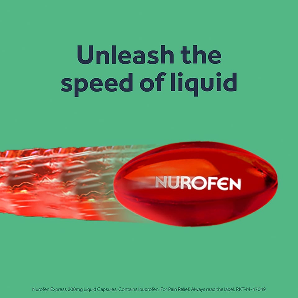 image 1 of Nurofen Express Pain Relief Ibuprofen 200mg Liquid Caplets 6 Pack
