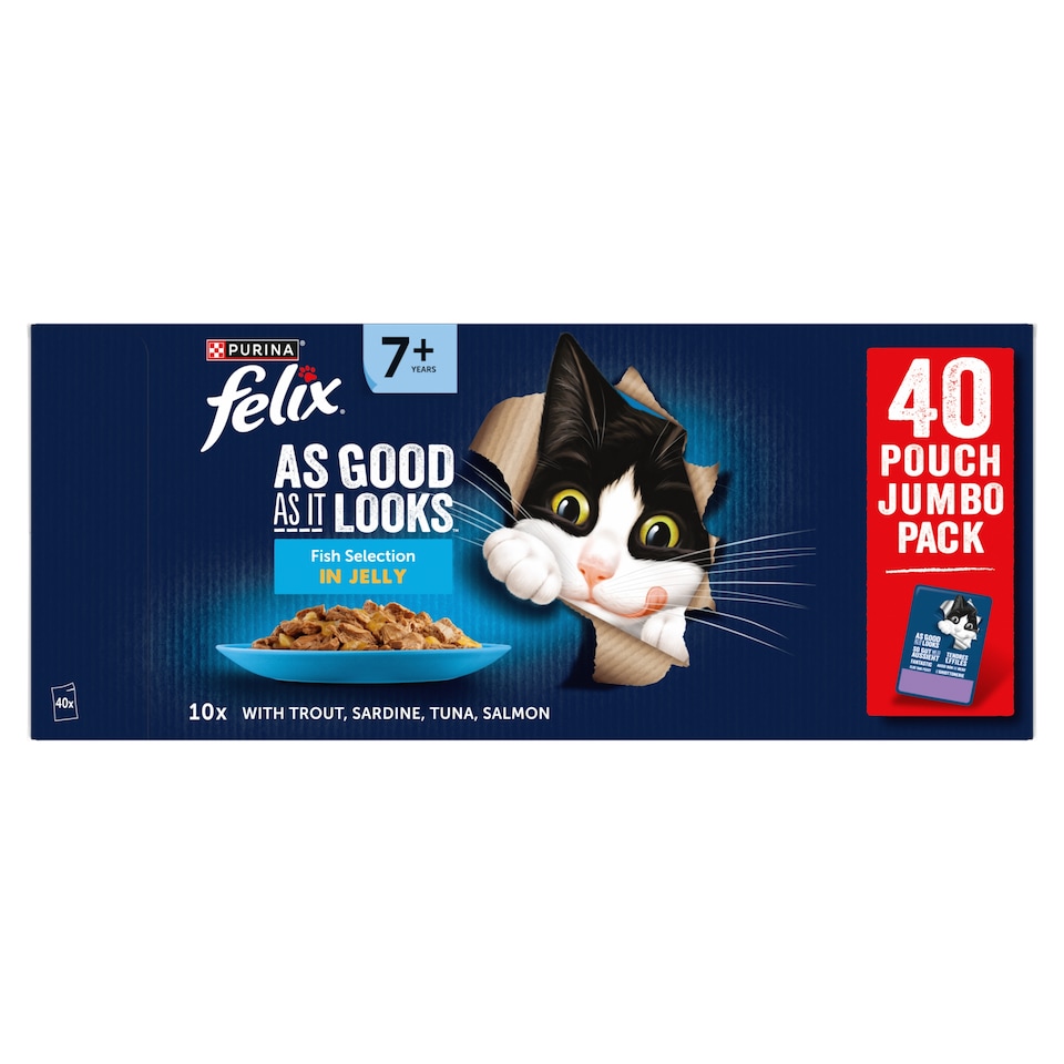 image 1 of FELIX As Good As it Looks Senior 7+ Fish in Jelly Wet Cat Food 40x85g