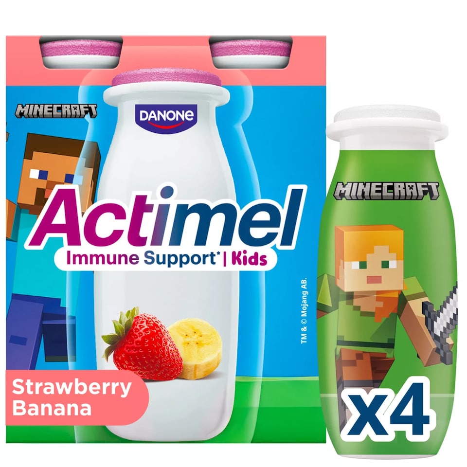 image 1 of Actimel Kids Strawberry & Banana Lunchbox Yoghurt Drink Multipack 4x100g