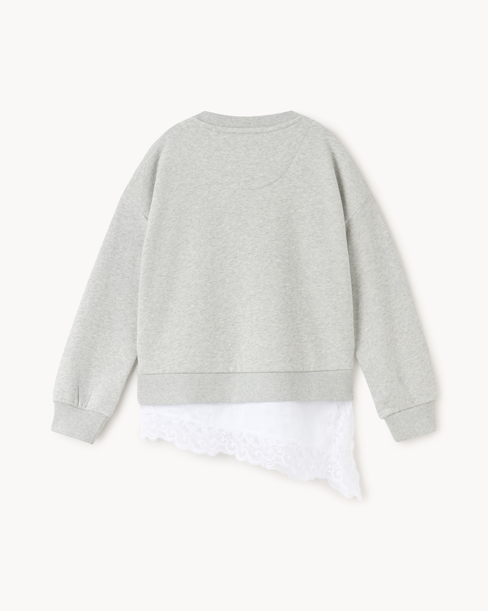image 1 of F&F Girls Cotton Rich Lace Hem Sweatshirt in Grey