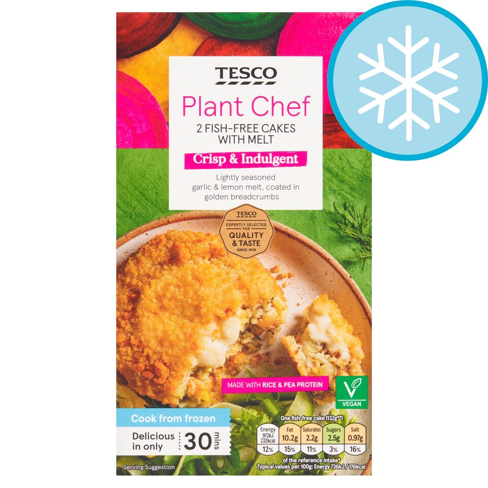 Tesco Plant Chef 2 FishFree Cakes With Melt 280G Tesco Groceries