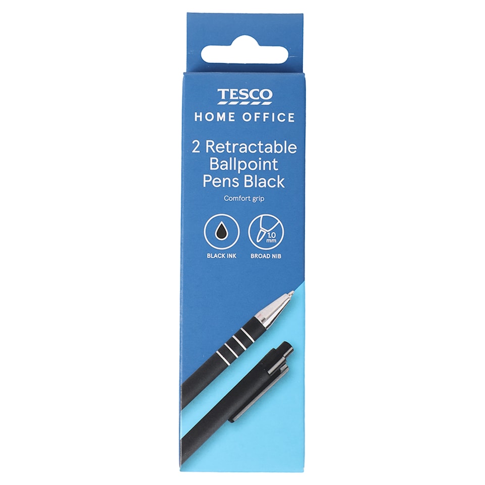 T.Grip Retractable Ball Pens Black 2 Pack