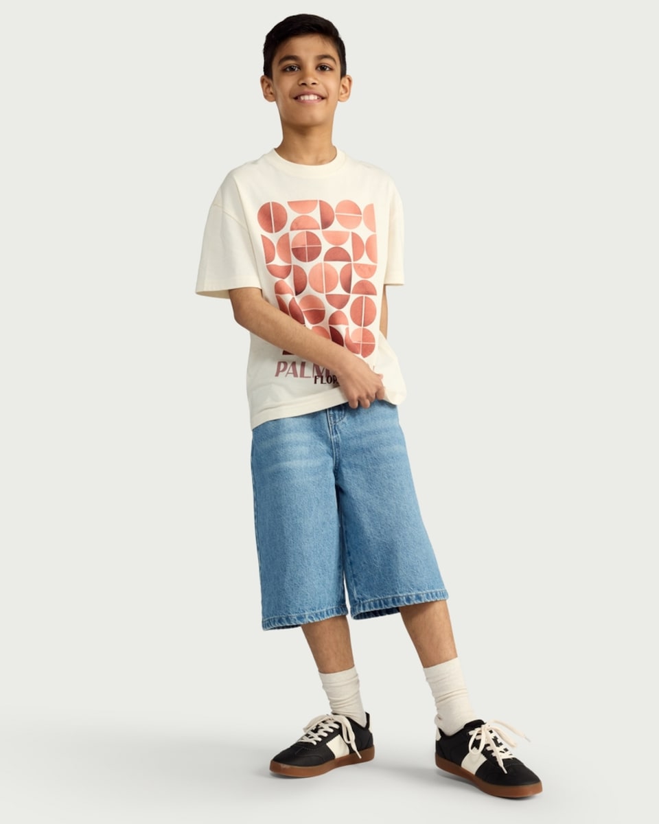 image 1 of F&F Boys Pure Cotton Palm Beach Oversized Fit T-Shirt in Cream