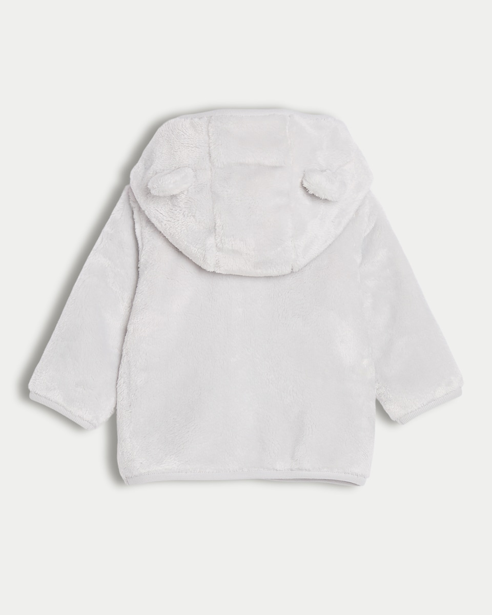 image 1 of F&F Baby Fleece Bear Ears Hooded Jacket in Grey Marl