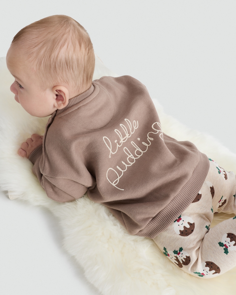 image 1 of F&F Baby 2-Piece Little Pudding Sweatshirt and Leggings Set in Stone