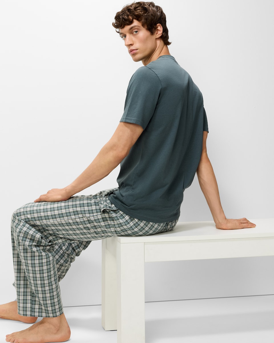 image 1 of F&F Pure Cotton Checked Pyjama Set in Green