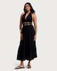 image 1 of F&F Pure Cotton Halter Neck Midi Beach Dress in Black