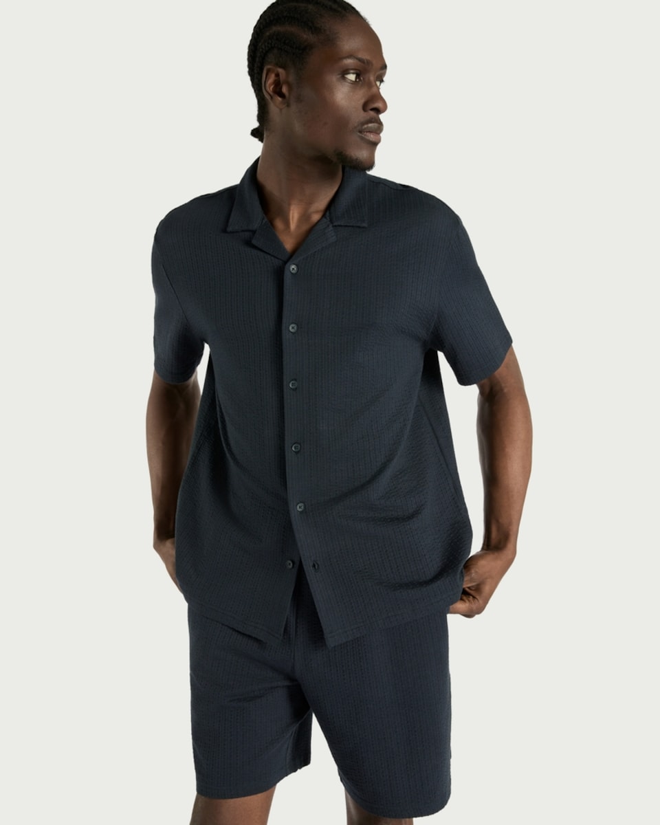 image 1 of F&F Cotton Rich Textured Short Pyjama Set in Navy