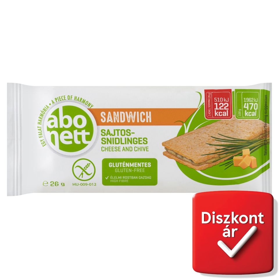 Abonett gluténmentes sajtos-snidlinges szendvics 26 g  1. kép