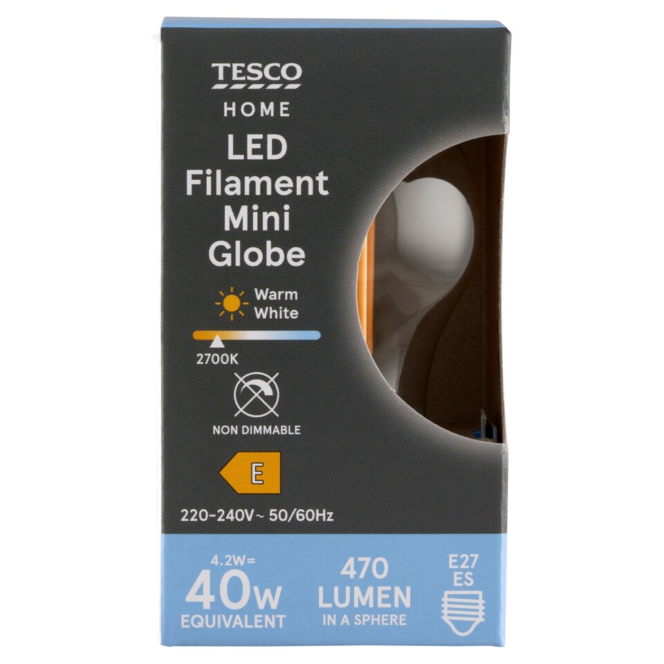 Tesco Home E27 470 lm 40 W 2700K LED izzószálas mini gömb 1. kép