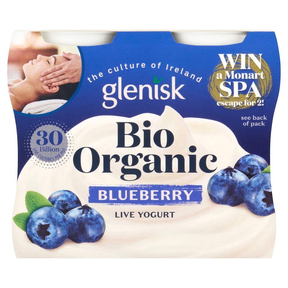 Glenisk Biological Organic Live Yoghurt Blueberry 4X125g