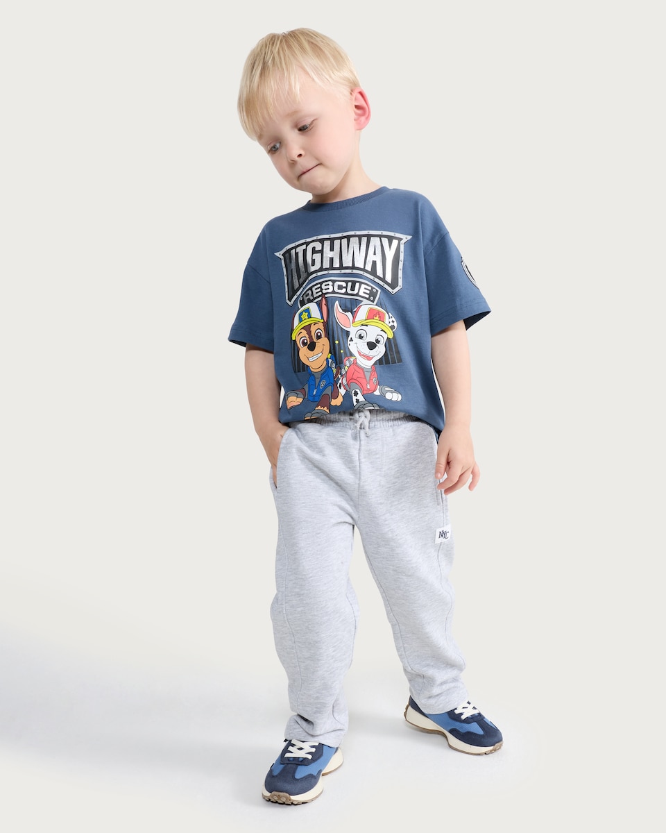 image 1 of F&F Boys Cotton Rich NYC Patch Wide Leg Joggers in Grey Marl