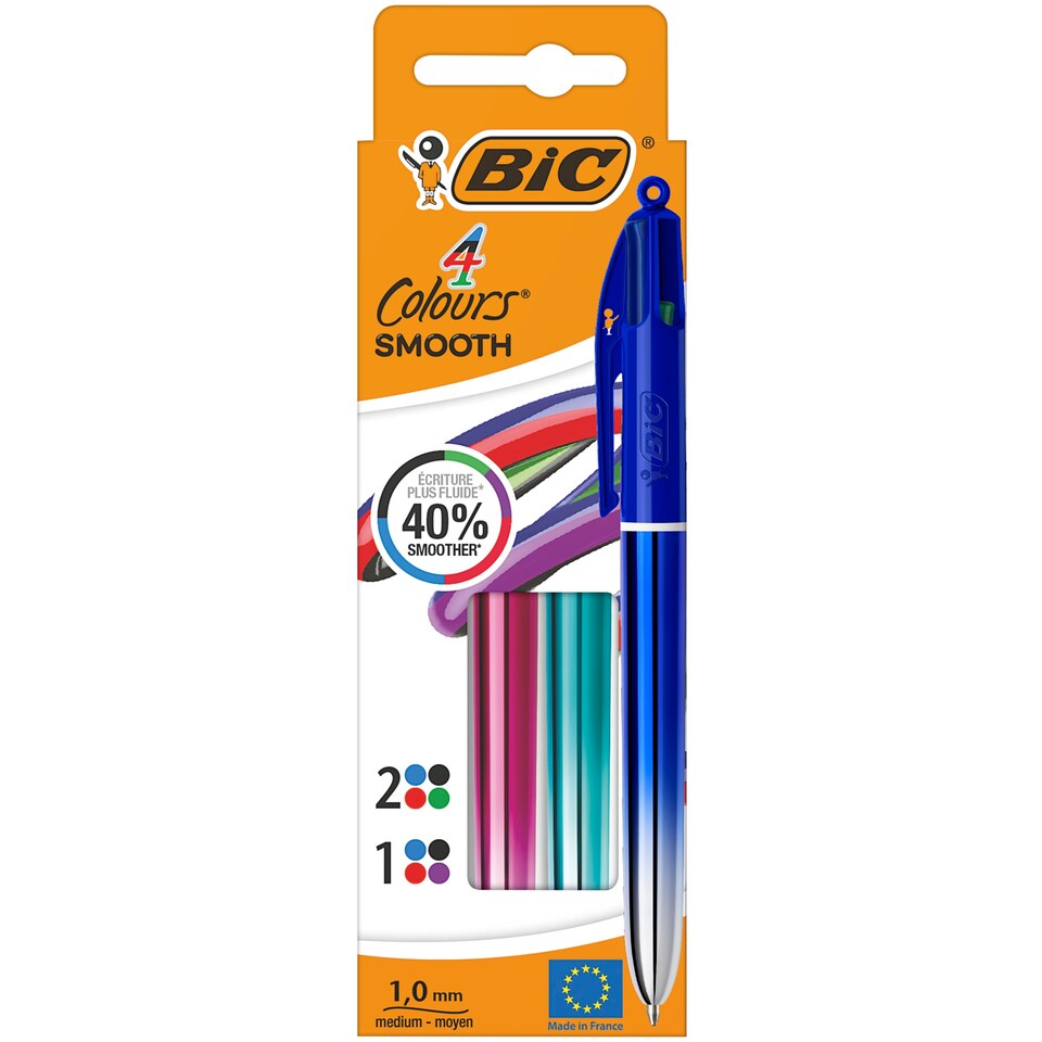 image 1 of BIC 4 Colours Smooth Ball Pen 3 Pack