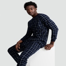 F&F Fleece Check Top and Cuffed Joggers Lounge Set in Blue