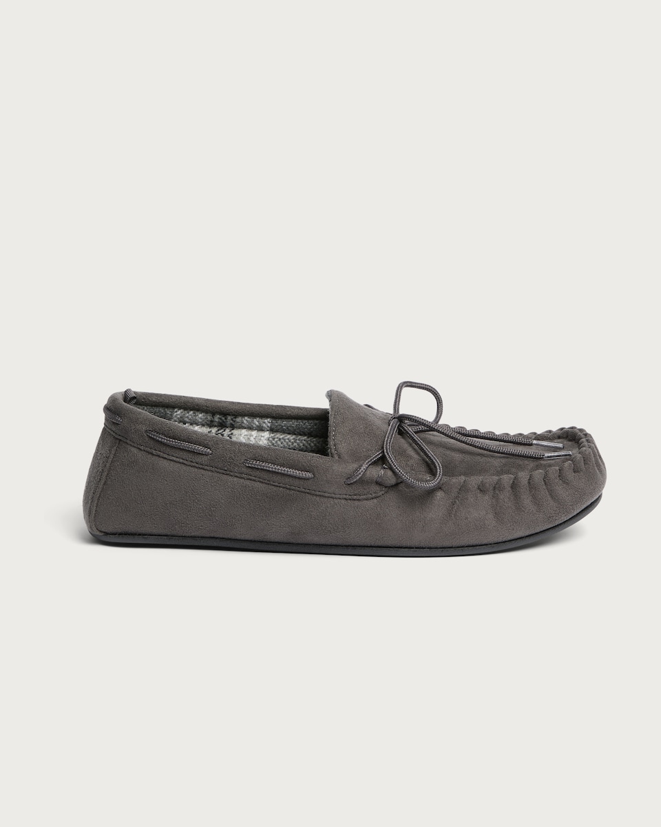 image 1 of F&F Bow Detail Moccasin Slippers in Grey
