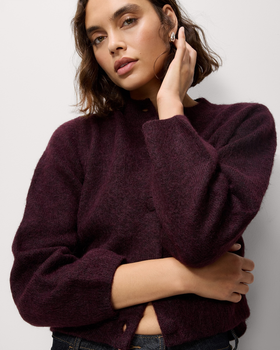 image 1 of F&F Crew Neck Cardigan in Burgundy
