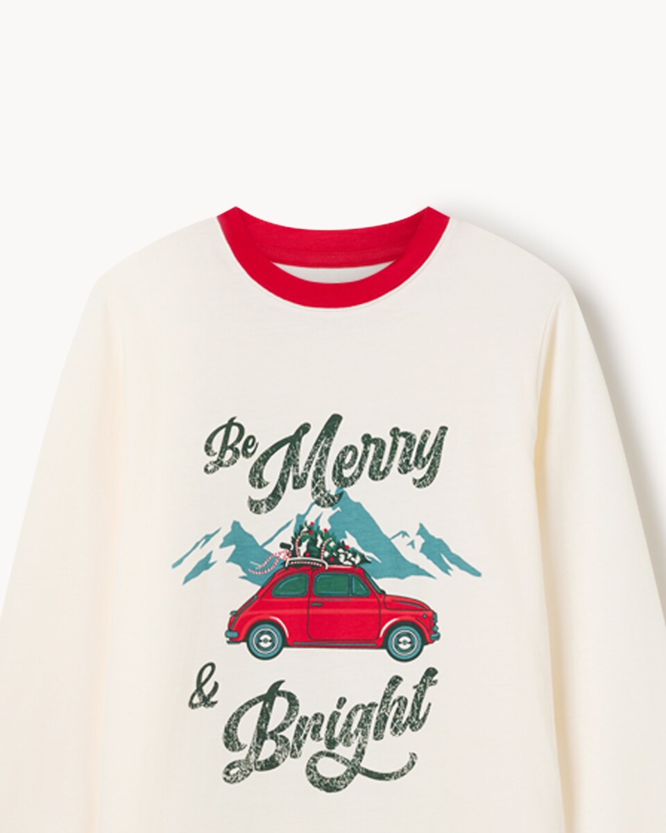 image 1 of Christmas Kids Pure Cotton Merry & Bright Family Matching Pyjama Set in Cream