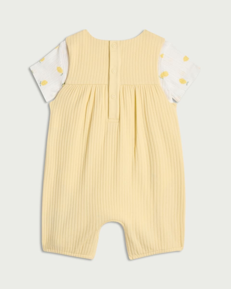 image 1 of F&F Baby 2-Piece Ribbed Dungarees and Bodysuit Set in Yellow
