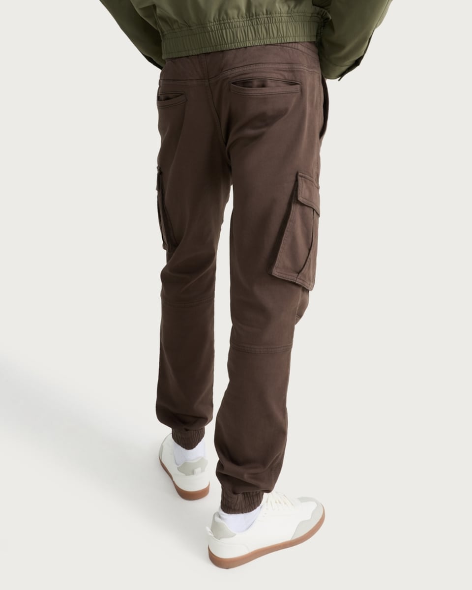 image 1 of F&F Cotton Rich Drawstring Cuffed Cargo Trousers in Brown